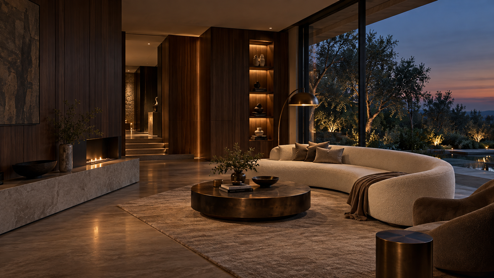 An interior in warm materials and sculptural forms